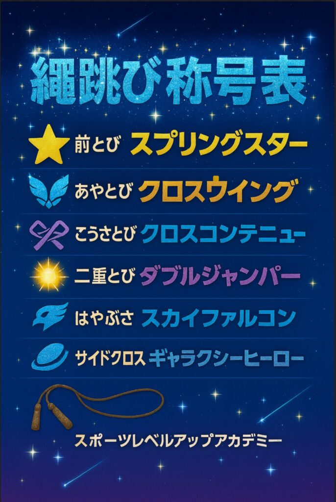 大久保先生のスポーツレベルアップアカデミー2025第三期シーズン「縄跳び」の称号表